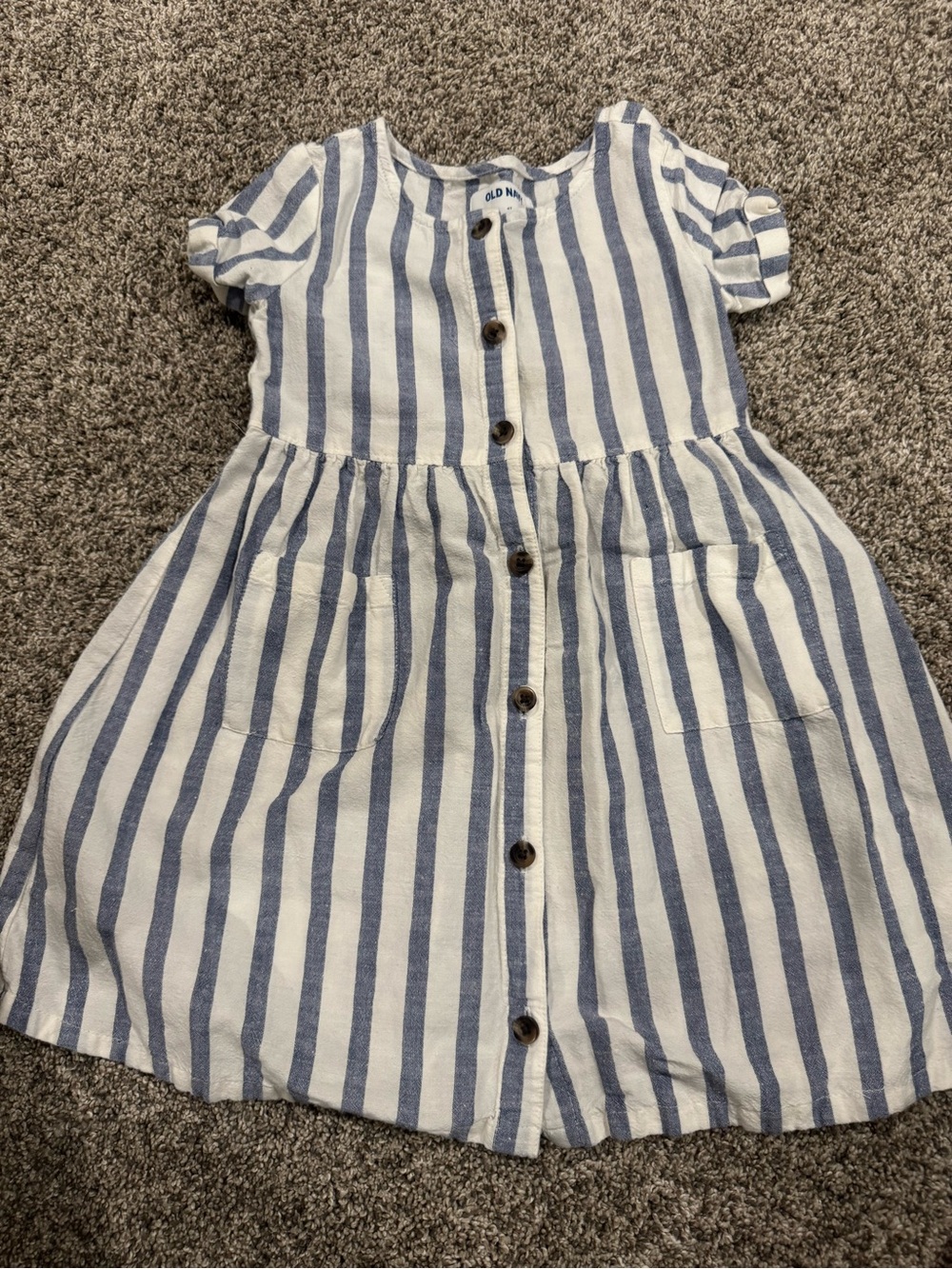 Old Navy Blue & White Striped Button-Front Kids Dress
